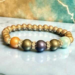 Multicolor Beaded Bracelet with Rhinestone Spacers - 9"